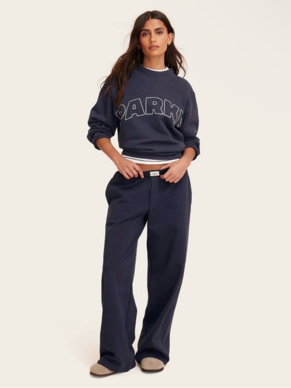Wide Leg Navy Sweatpants - Women's Relaxed Lounge Pants
